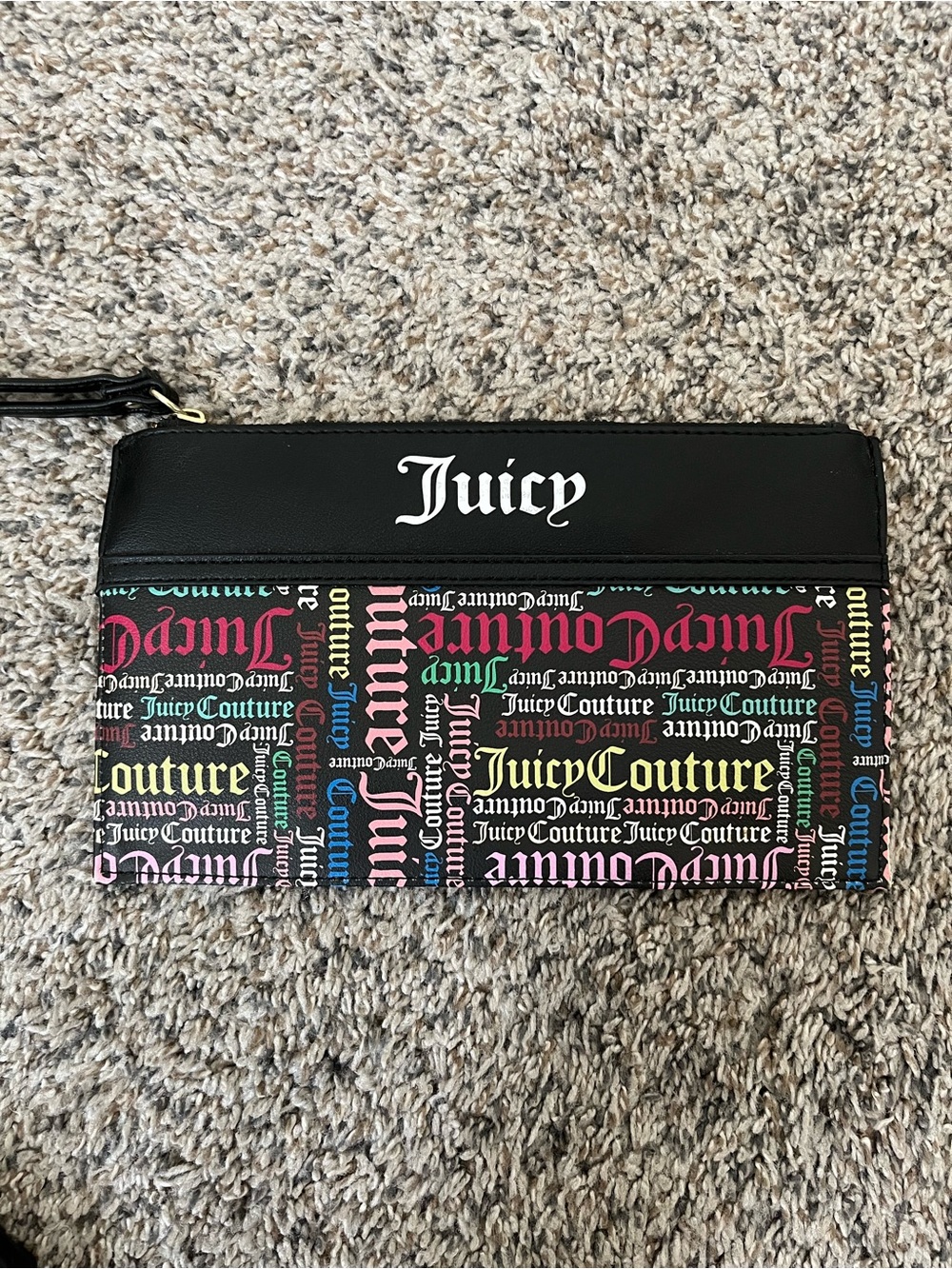 Juicy Couture Black Multicolor Logo Wristlet